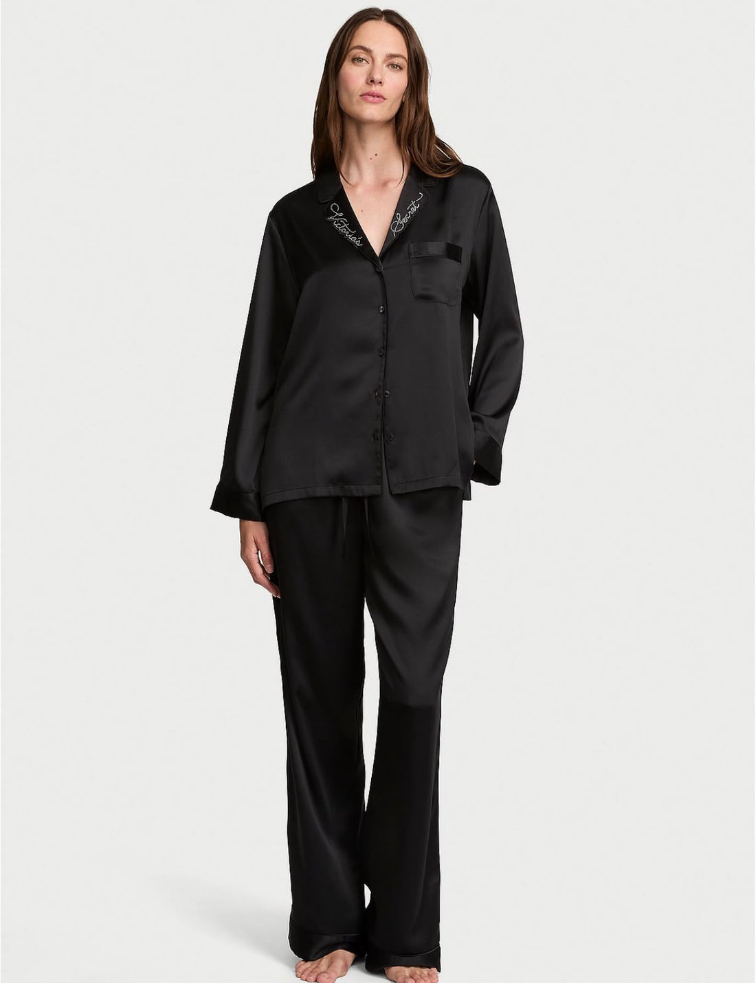 Pijama Preto Bordado Victoria's Secret